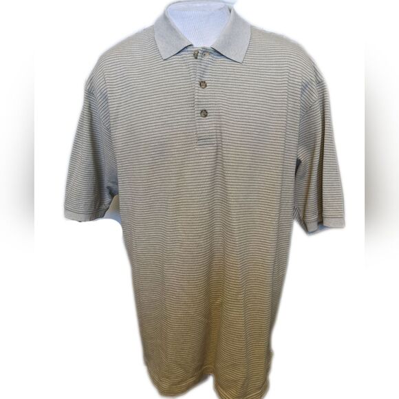 Eddie Bauer 100% cotton taupe tan & olive green stripe polo shirt, XXL - Picture 1 of 9